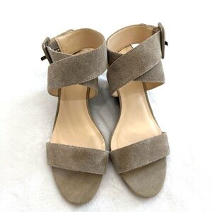 Nine West JEMO Espadrille Grey Beige Wrap Around Ankle Suede Wedge Sandals 8M